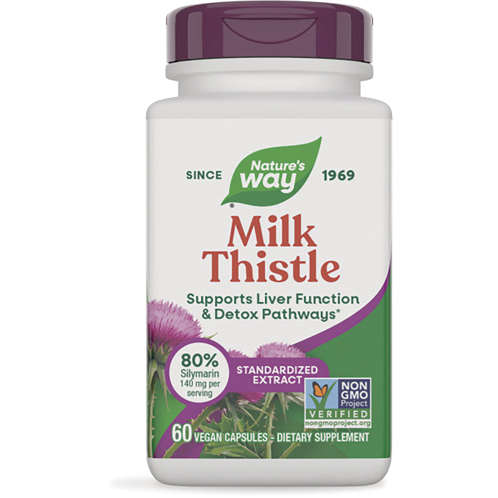 NW529 | Nature's Way Milk Thistle supplement bottle front label showing 60 vegan capsules and liver support - Thumbnail