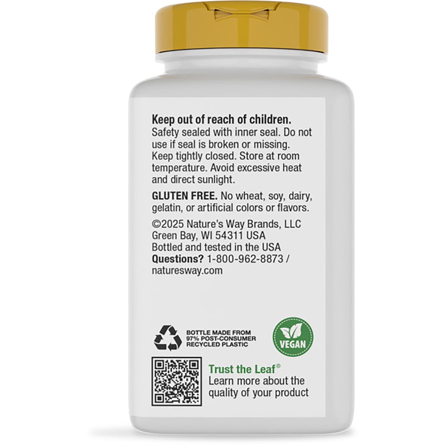 NW354 | Back label of brown supplement bottle reading Supports Bone Health with product details, gluten free note, and barcode