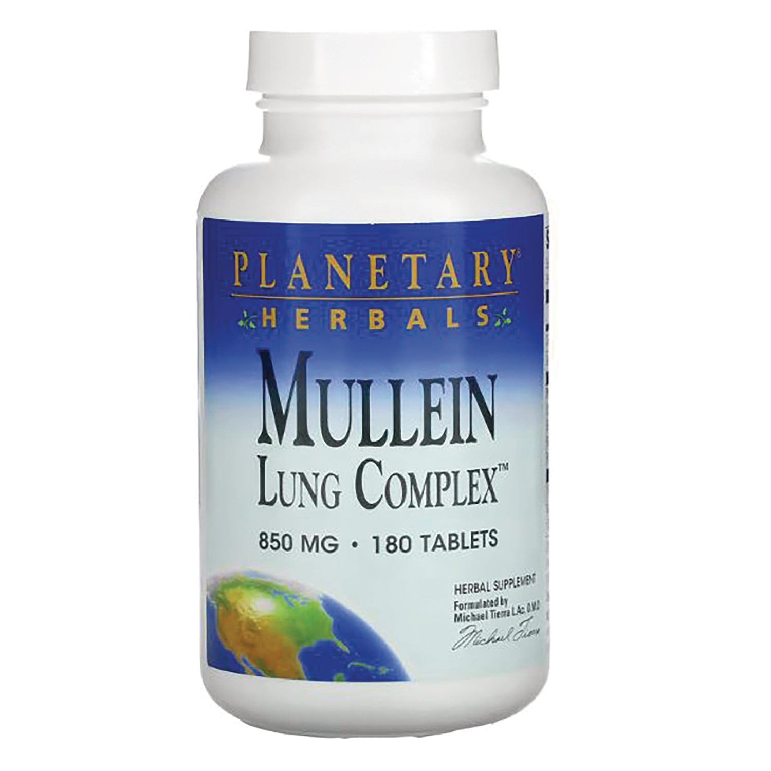 PF178 | Planetary Herbals Mullein Lung Complex 850 MG 180 tablets white bottle front label