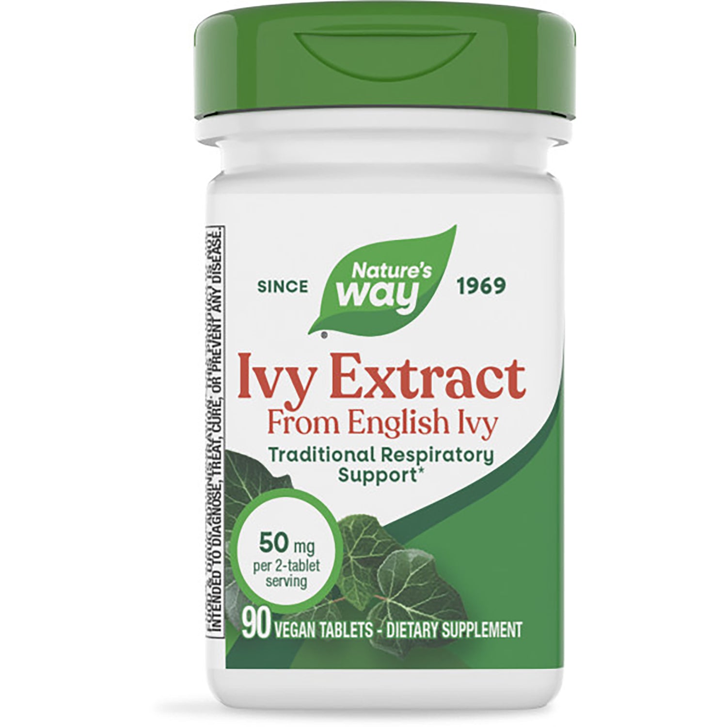 ET466 | Nature's Way Ivy Extract white bottle with green cap labeled 90 vegan tablets 50 mg per serving