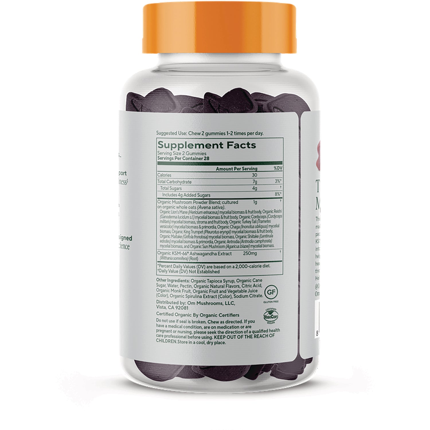 MMX052 | Back of clear supplement bottle showing Supplement Facts label with nutrition and ingredient text