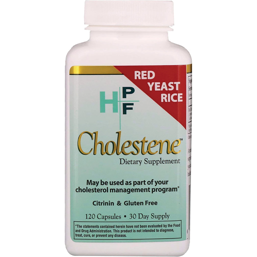 HRG005 | White supplement bottle front labeled Cholestene Dietary Supplement Red Yeast Rice 120 Capsules 30 Day Supply - Thumbnail
