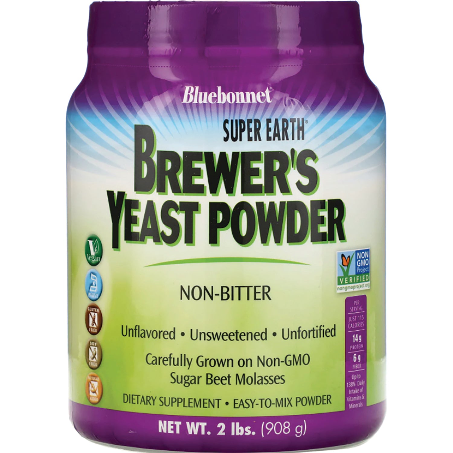 BLU057 | Bluebonnet Super Earth Brewer's Yeast Powder non-bitter front label, net wt 2 lbs