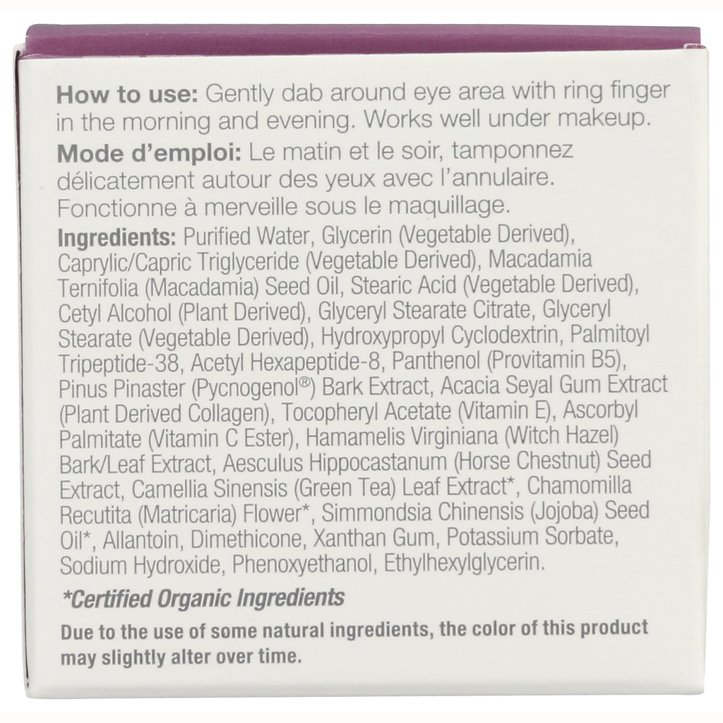 DE082 | Back panel showing how to use directions and full ingredients list for eye cream - Thumbnail