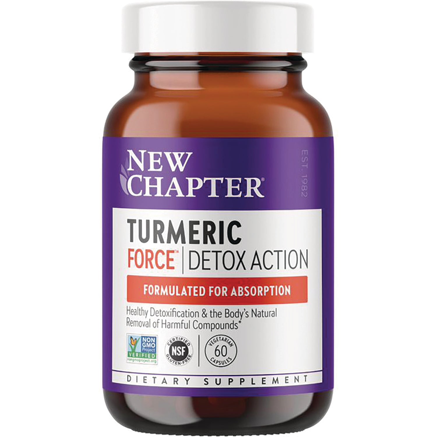 NWC305 | New Chapter Turmeric Force Detox Action supplement bottle labeled Formulated for Absorption, 60 vegetarian capsules