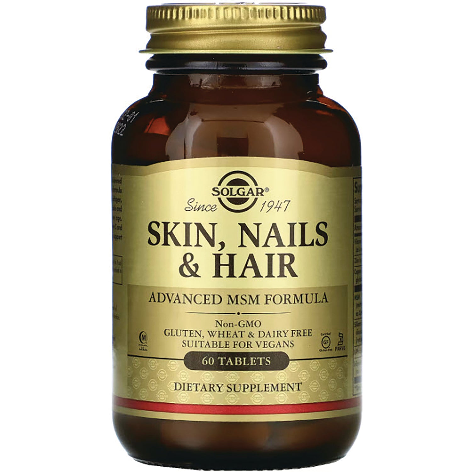 SLG237 | Solgar Skin, Nails & Hair dietary supplement bottle with gold label, 60 tablets
