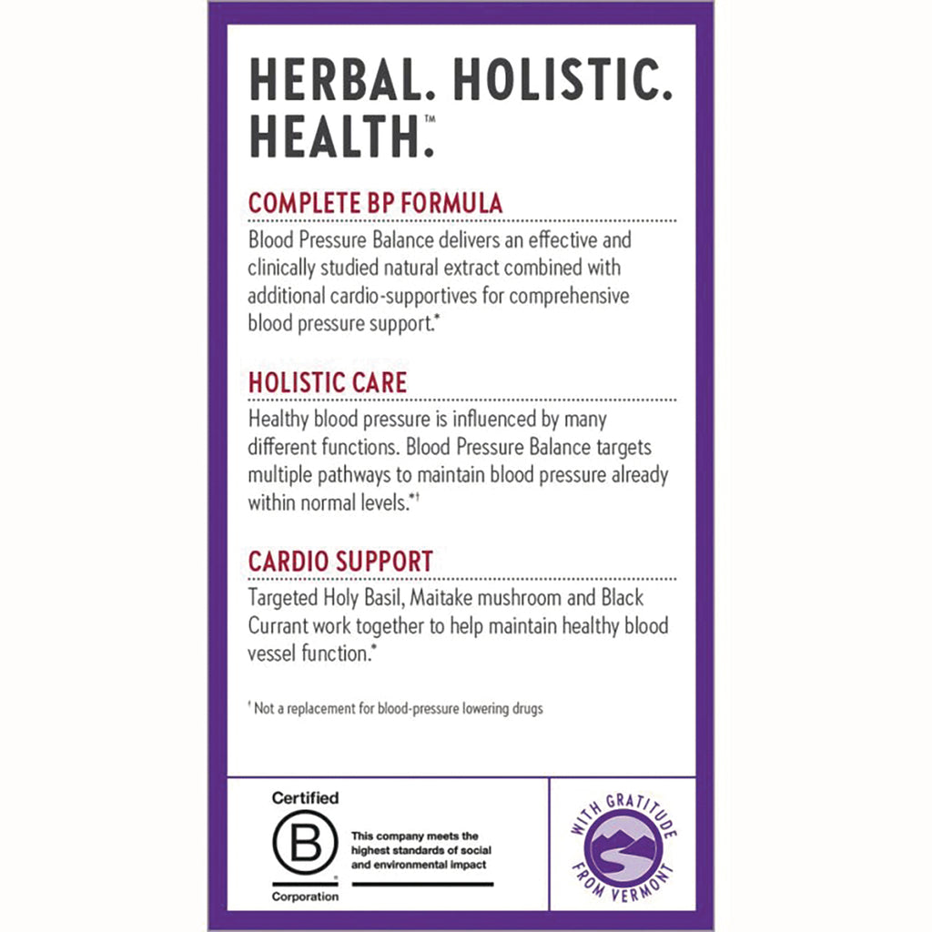 NWC283 | Product infographic for Blood Pressure Balance showing Complete BP Formula, Holistic Care, Cardio Support and certifications - Thumbnail