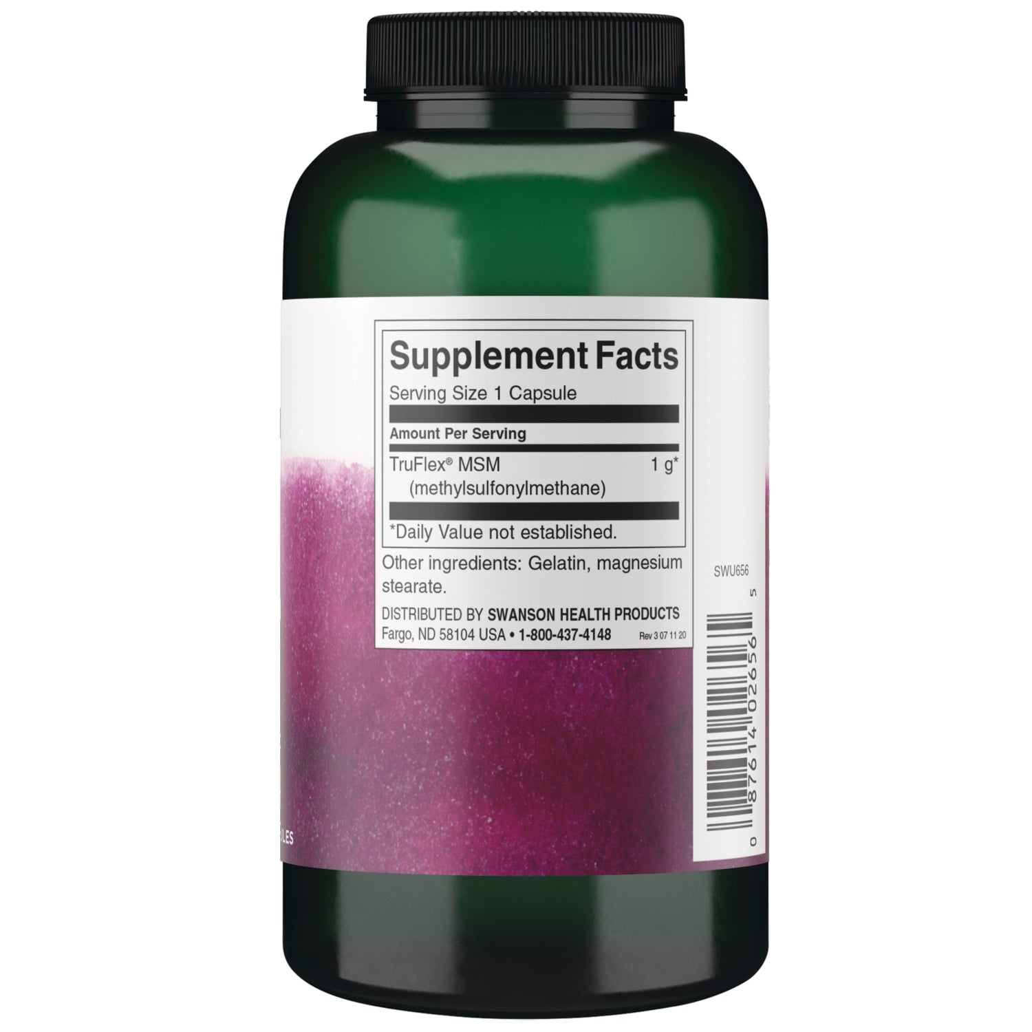 SWU656 | Supplement Facts panel for TruFlex MSM, serving size 1 capsule