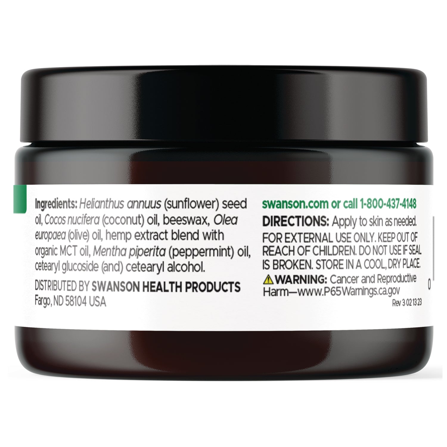 SWU1081 | Back of label with Ingredients, directions, and warnings label with Prop 65 notice