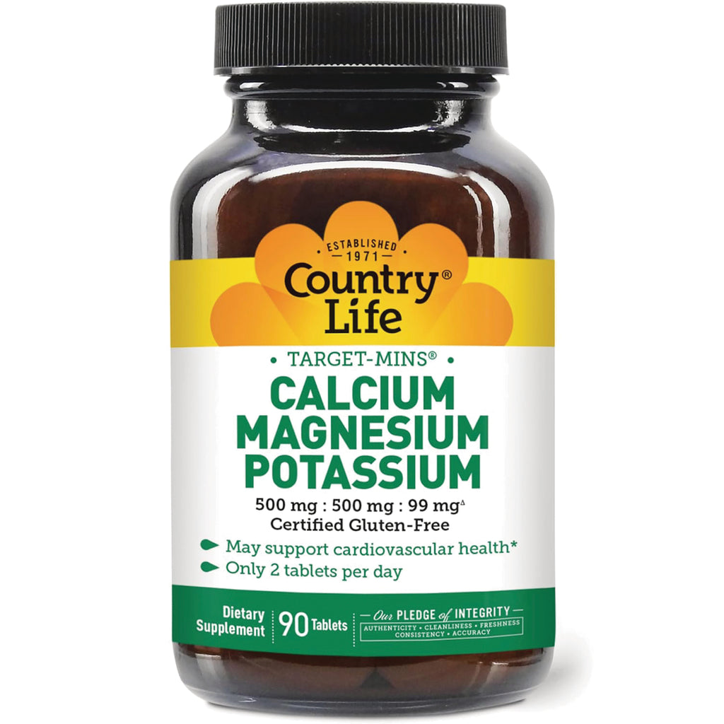 CRL017 | Country Life Target-Mins calcium magnesium potassium supplement bottle front label, 90 tablets - Thumbnail