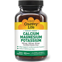 CRL017 | Country Life Target-Mins calcium magnesium potassium supplement bottle front label, 90 tablets