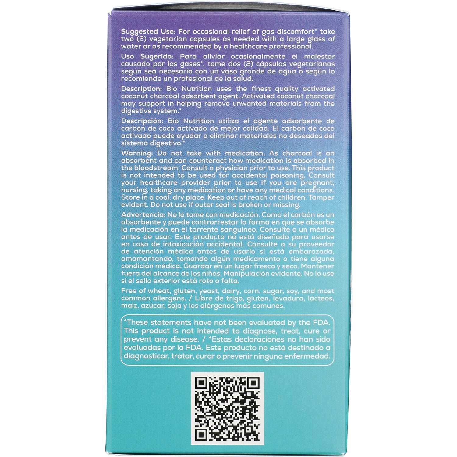 BNN060 | Back label with usage directions, warnings, bilingual text and QR code on teal box