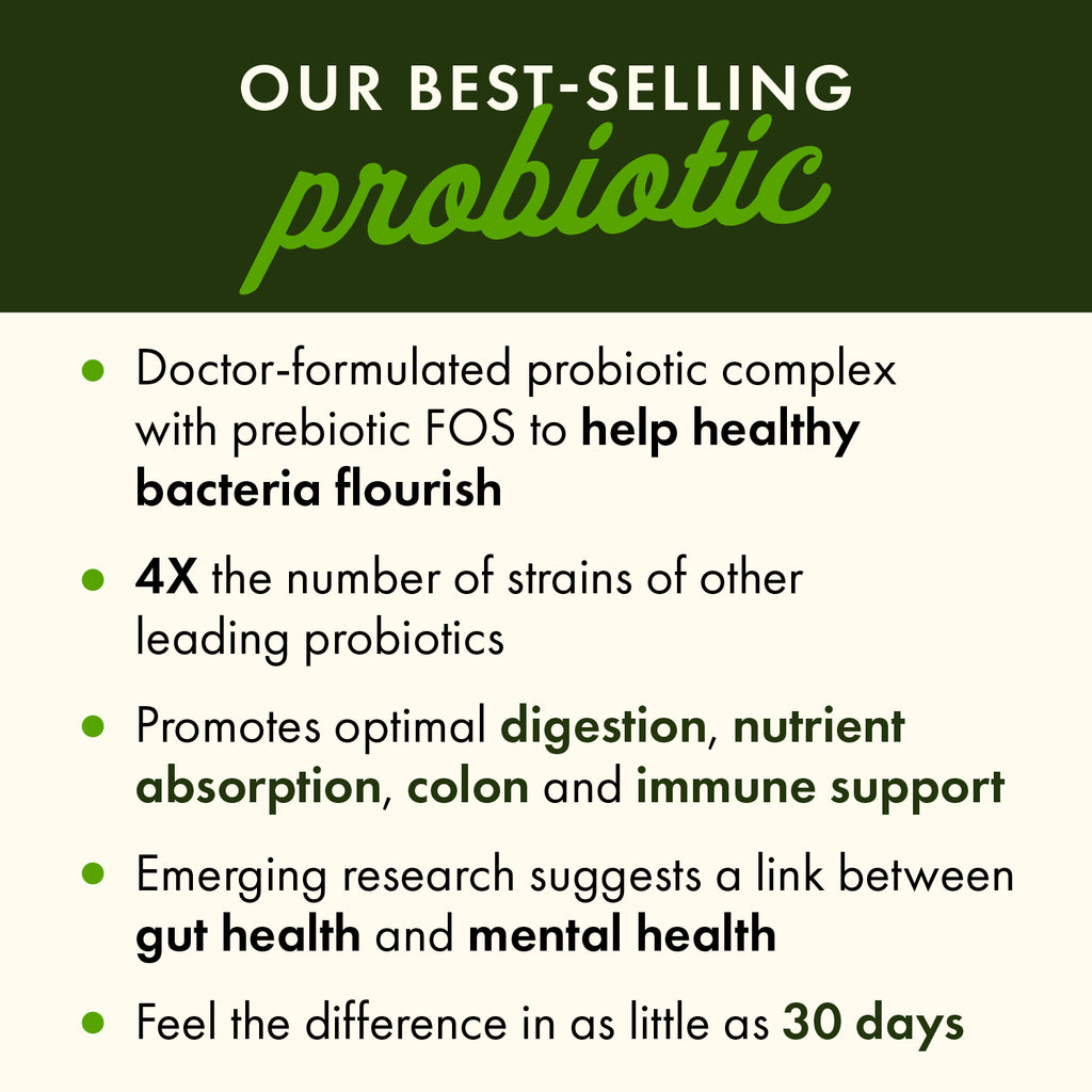 OUR BEST-SELLING probiotic  Doctor-formulated probiotic complex with prebiotic FOS to help healthy bacteria flourish  4X the number of strains of other leading probiotics  - Thumbnail