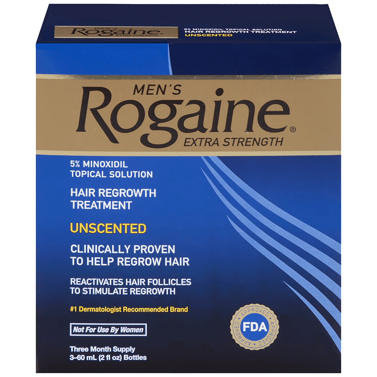 ROG002 | Men's Rogaine Extra Strength unscented 5% minoxidil hair regrowth treatment box front