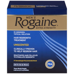 ROG002 | Men's Rogaine Extra Strength unscented 5% minoxidil hair regrowth treatment box front