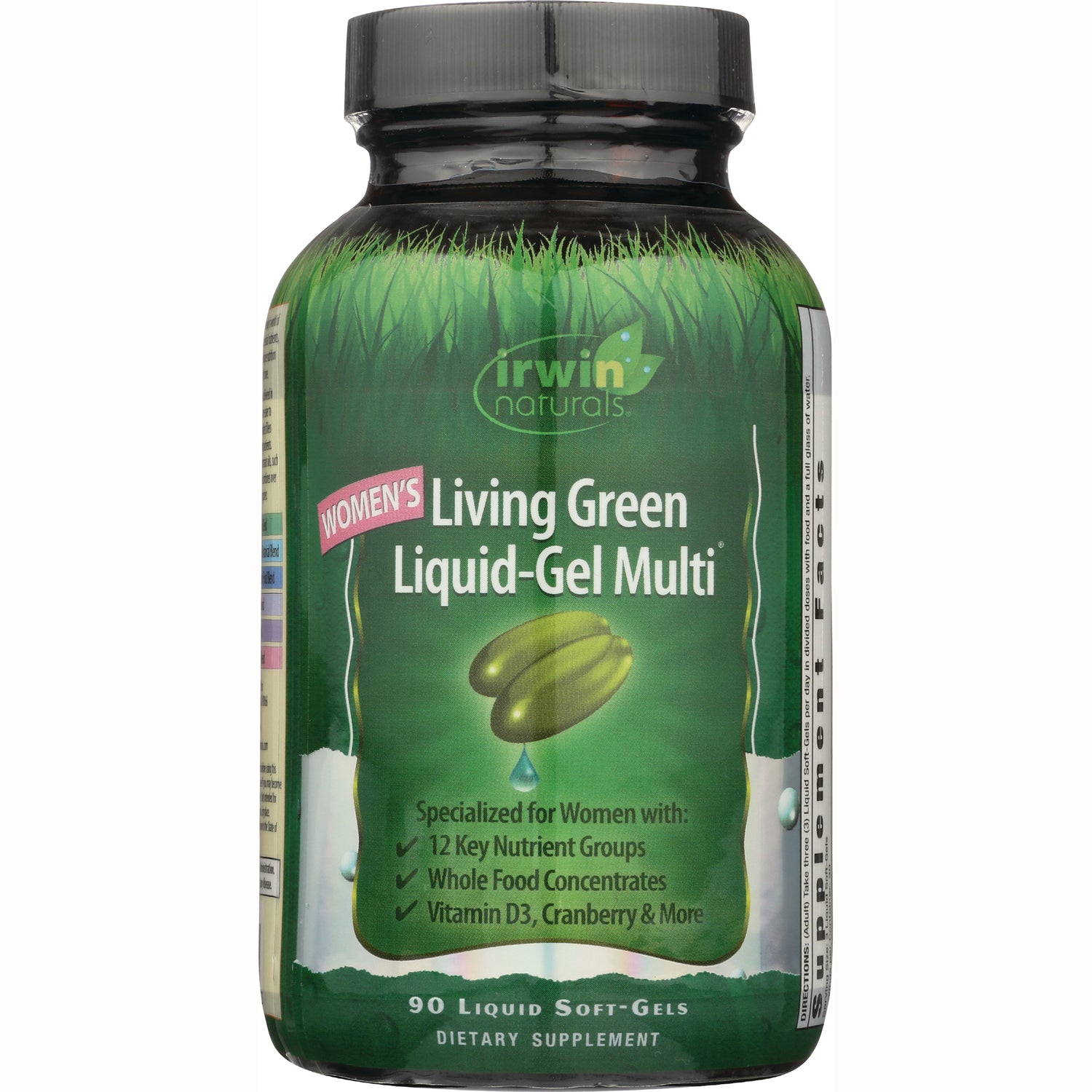 IR081 | Irwin Naturals Women's Living Green Liquid-Gel Multi bottle, 90 liquid soft-gels label