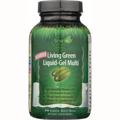 IR081 | Irwin Naturals Women's Living Green Liquid-Gel Multi bottle, 90 liquid soft-gels label