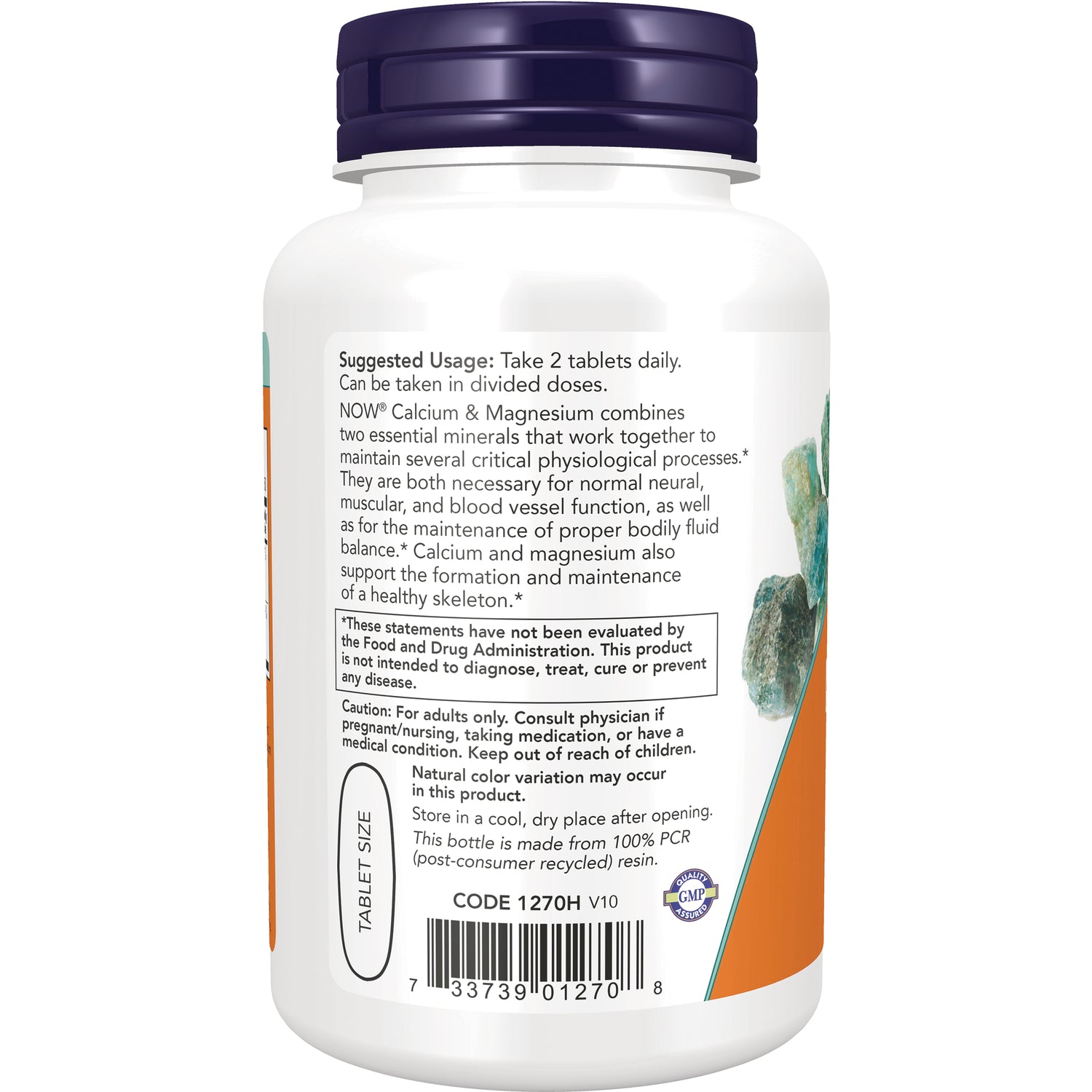NWF593 | Back label of white supplement bottle showing suggested usage, cautions, barcode and product code