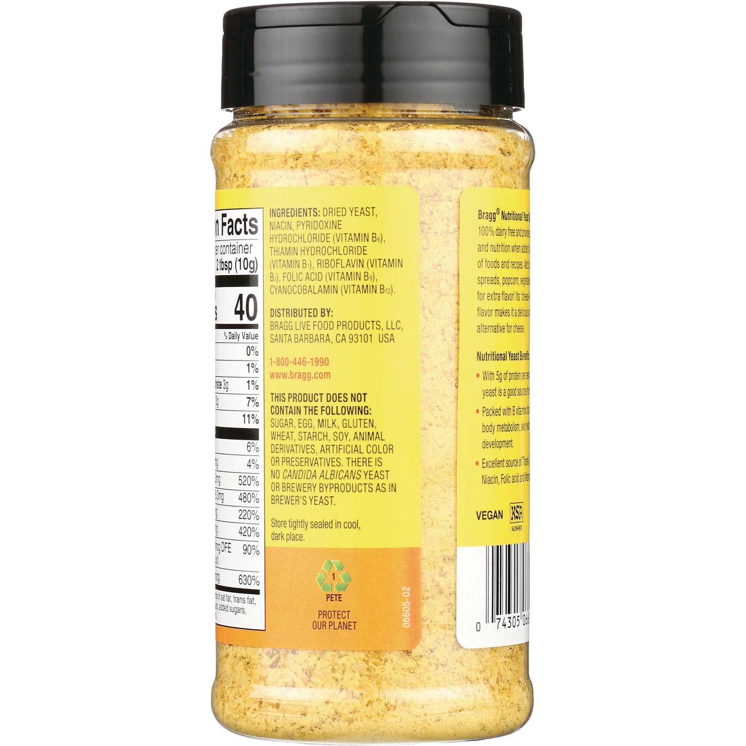 BR013 | Back label of yellow seasoning jar showing nutrition facts, ingredients, vegan claim and barcode