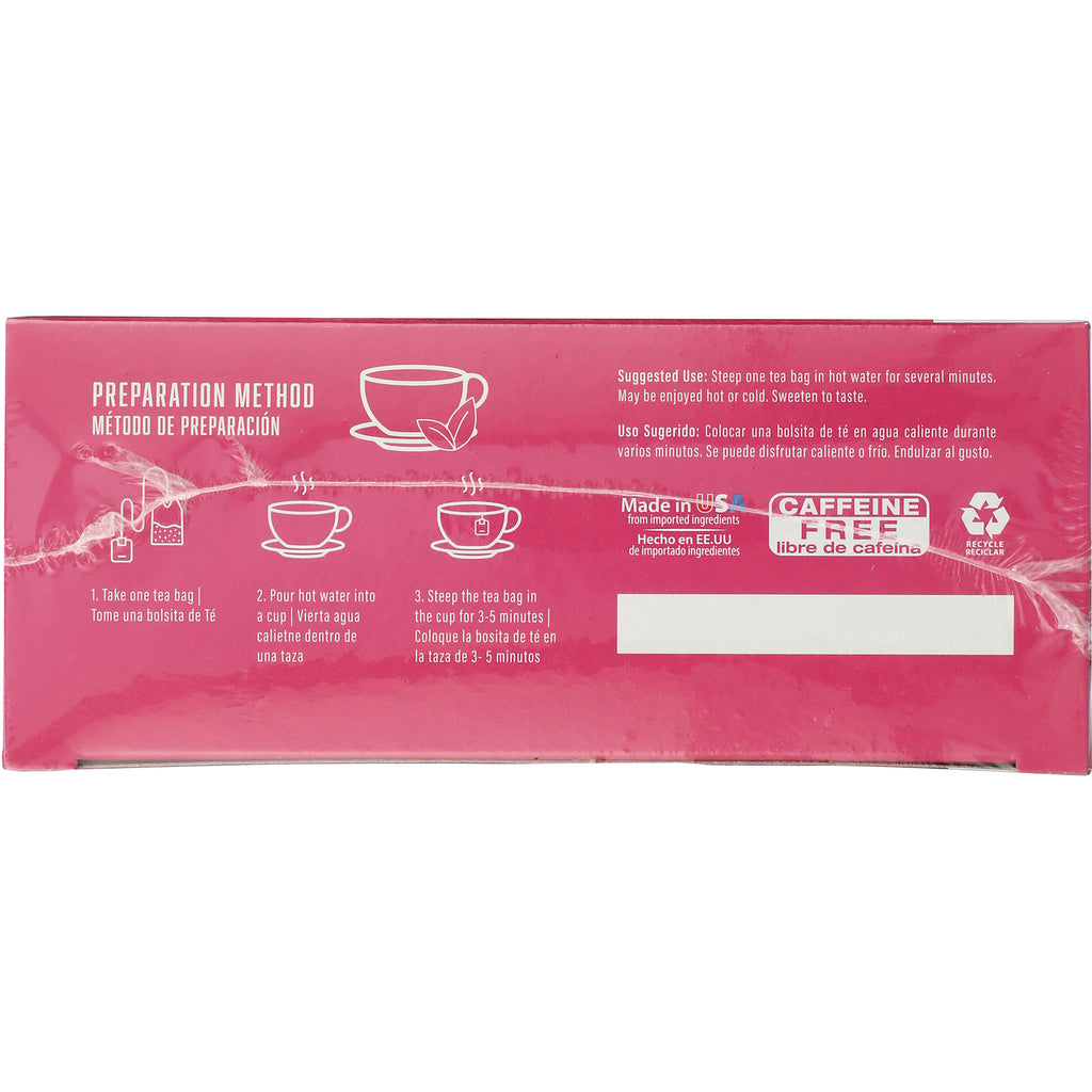 BNN068 | pink tea box back panel with preparation method icons, steeping instructions and caffeine free label - Thumbnail