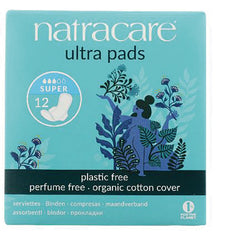 NCR009 | Natracare ultra pads box, super 12 count, plastic free perfume free organic cotton cover