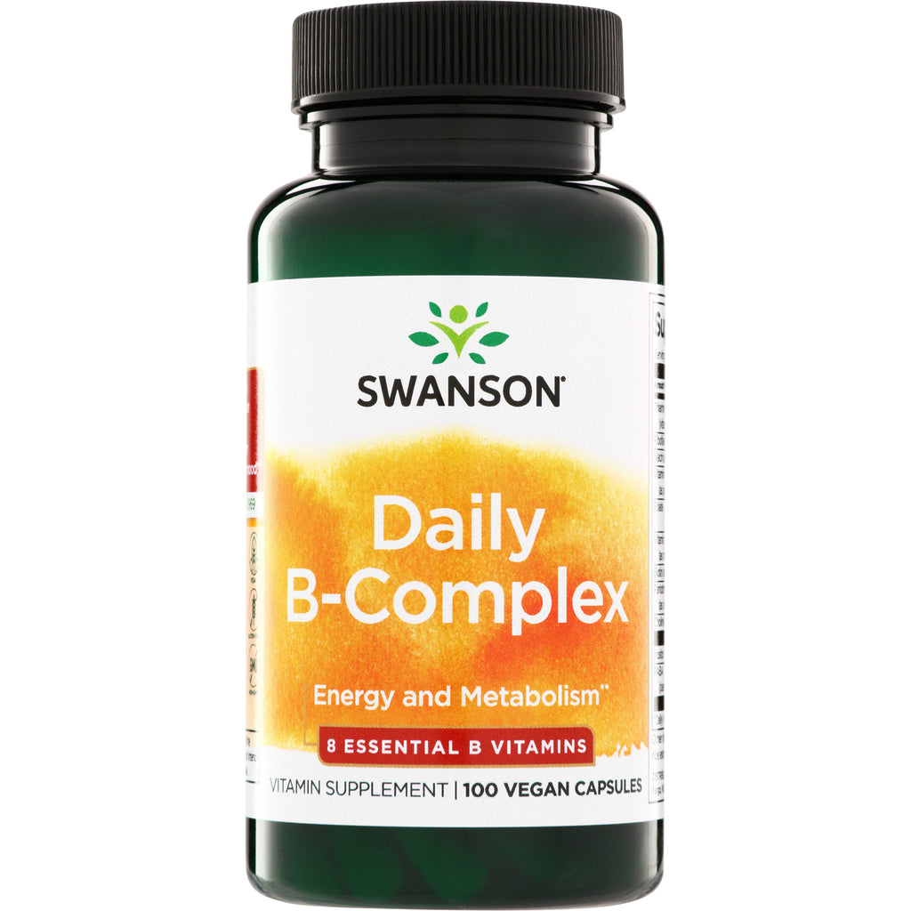 SW1855 | Swanson Daily B-Complex supplement bottle, 100 vegan capsules; Energy and Metabolism, 8 Essential B Vitamins - Thumbnail