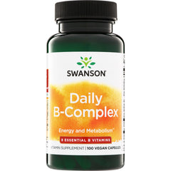 SW1855 | Swanson Daily B-Complex supplement bottle, 100 vegan capsules; Energy and Metabolism, 8 Essential B Vitamins