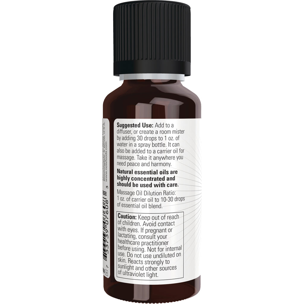 NWF1229 | Back label of amber essential oil bottle showing suggested use, dilution ratio, and caution text - Thumbnail