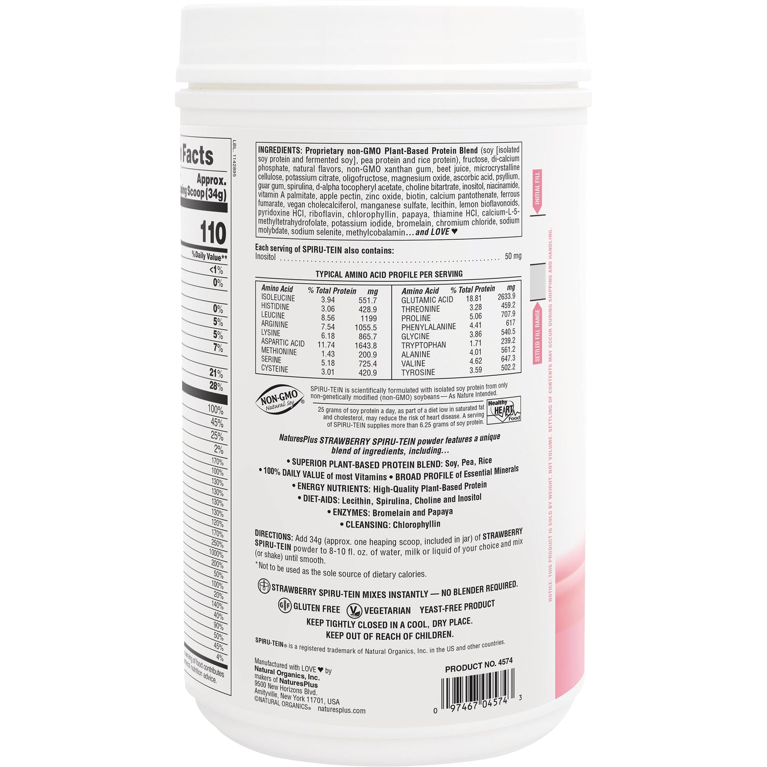 NTP089 | Back label of white supplement tub showing nutrition facts, ingredients, directions and barcode