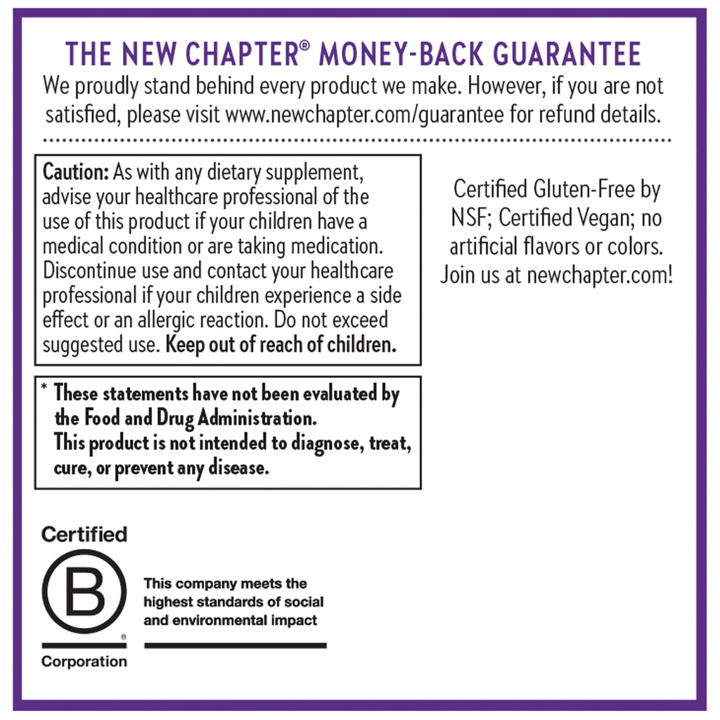 NWC354 | product infographic with money-back guarantee, caution and FDA disclaimer, certifications and B Corporation logo - Thumbnail