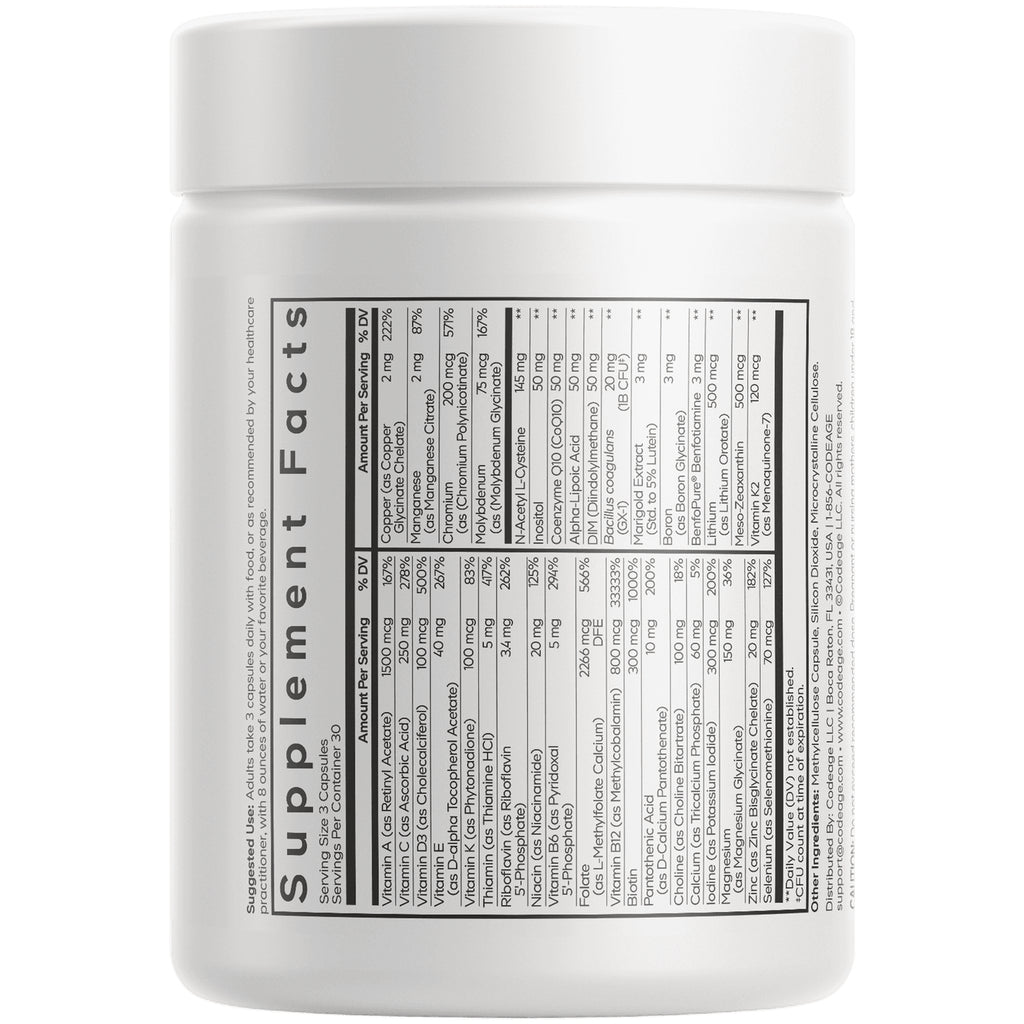 CDG042 | back label showing Supplement Facts panel and ingredients table on a white supplement bottle - Thumbnail