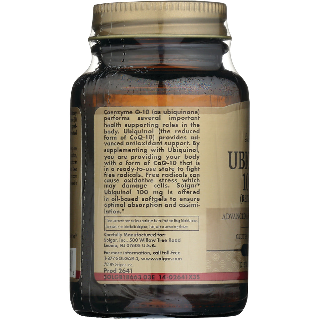 SLG303 | back label text describing Coenzyme Q-10 benefits and product information on amber softgel bottle - Thumbnail