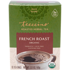 TCN013 | Teeccino Roasted Herbal Tea, French Roast Organic box; 10 tea bags, prebiotic, acid free, caffeine free