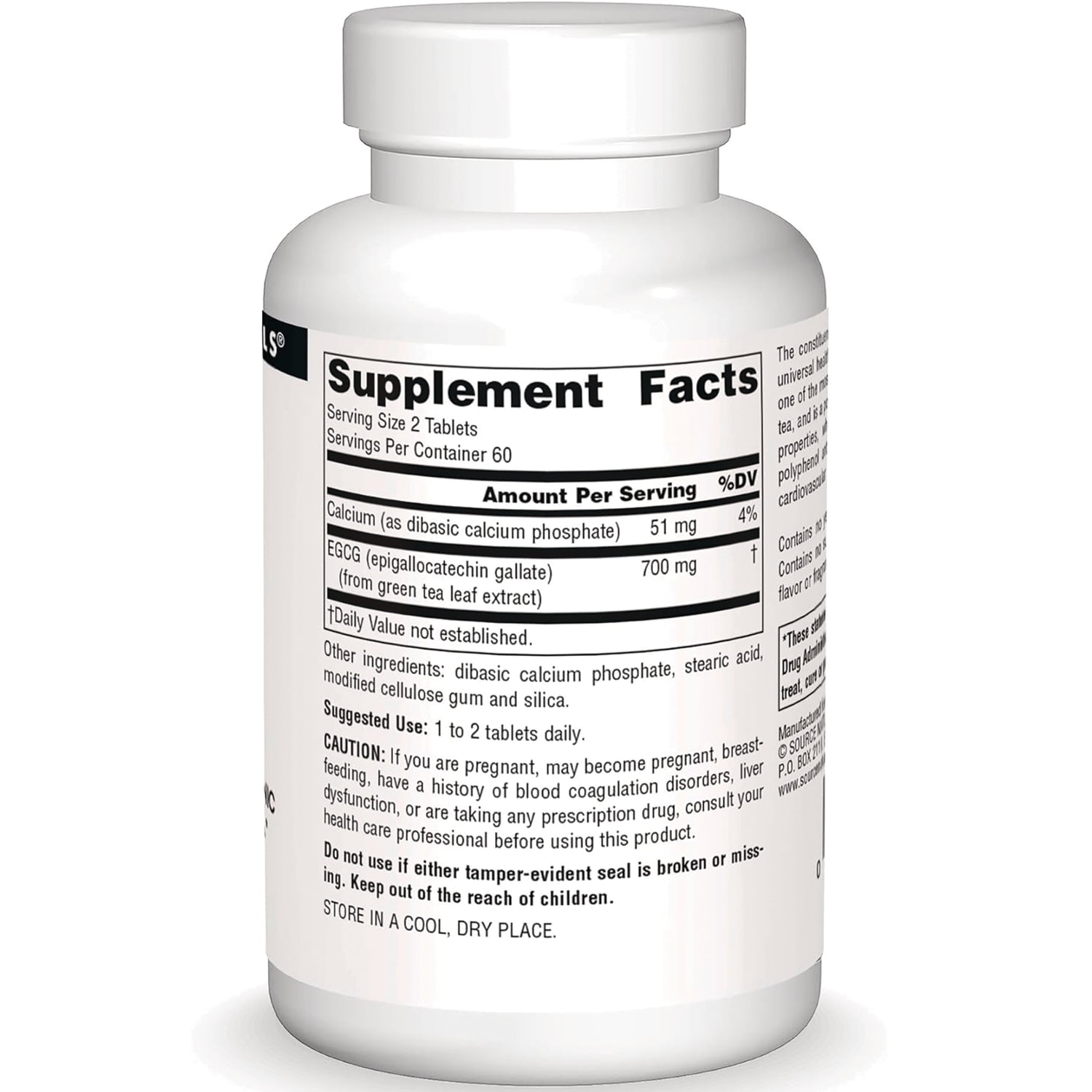 SN812 | Back label with Supplement Facts panel, serving size 2 tablets, 60 servings per container