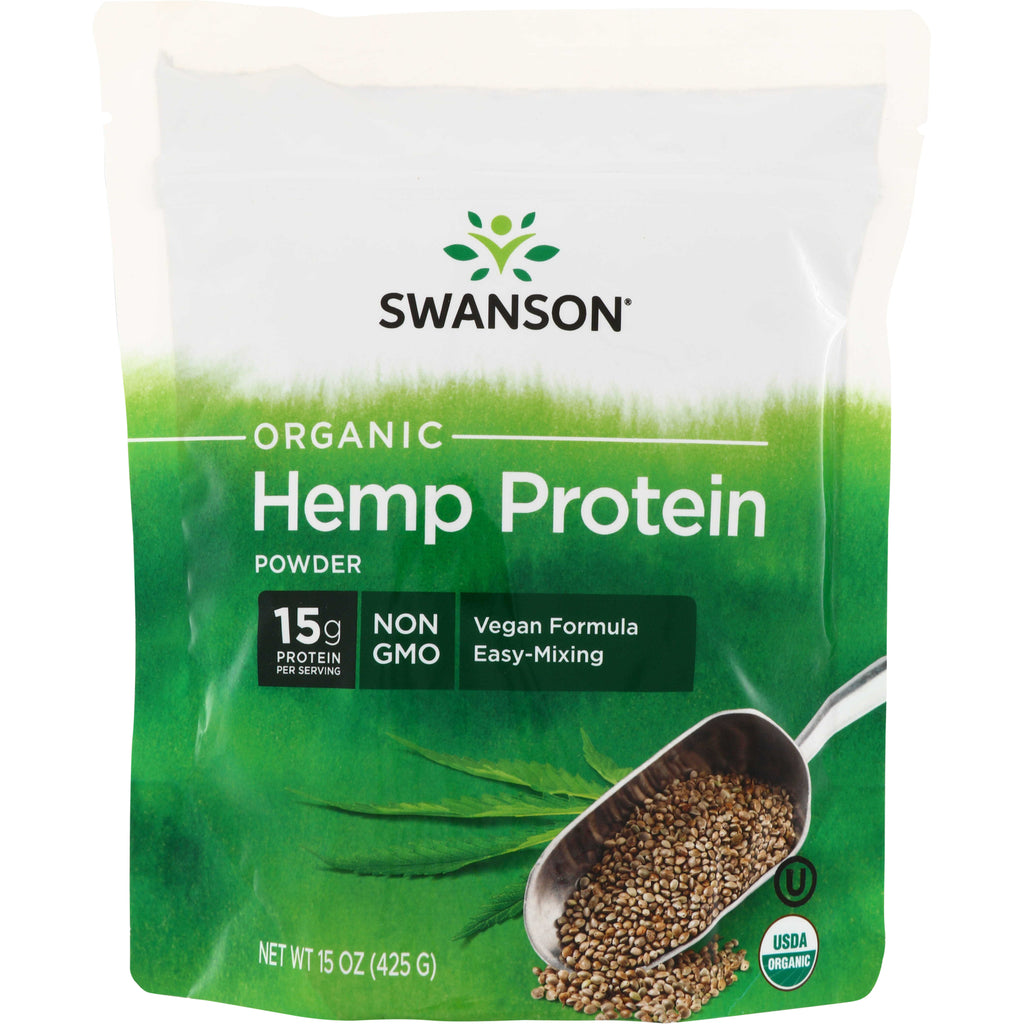 SWF116 | Swanson Organic Hemp Protein Powder pouch, 15g protein per serving, Non-GMO, vegan formula, easy-mixing, 15 oz - Thumbnail
