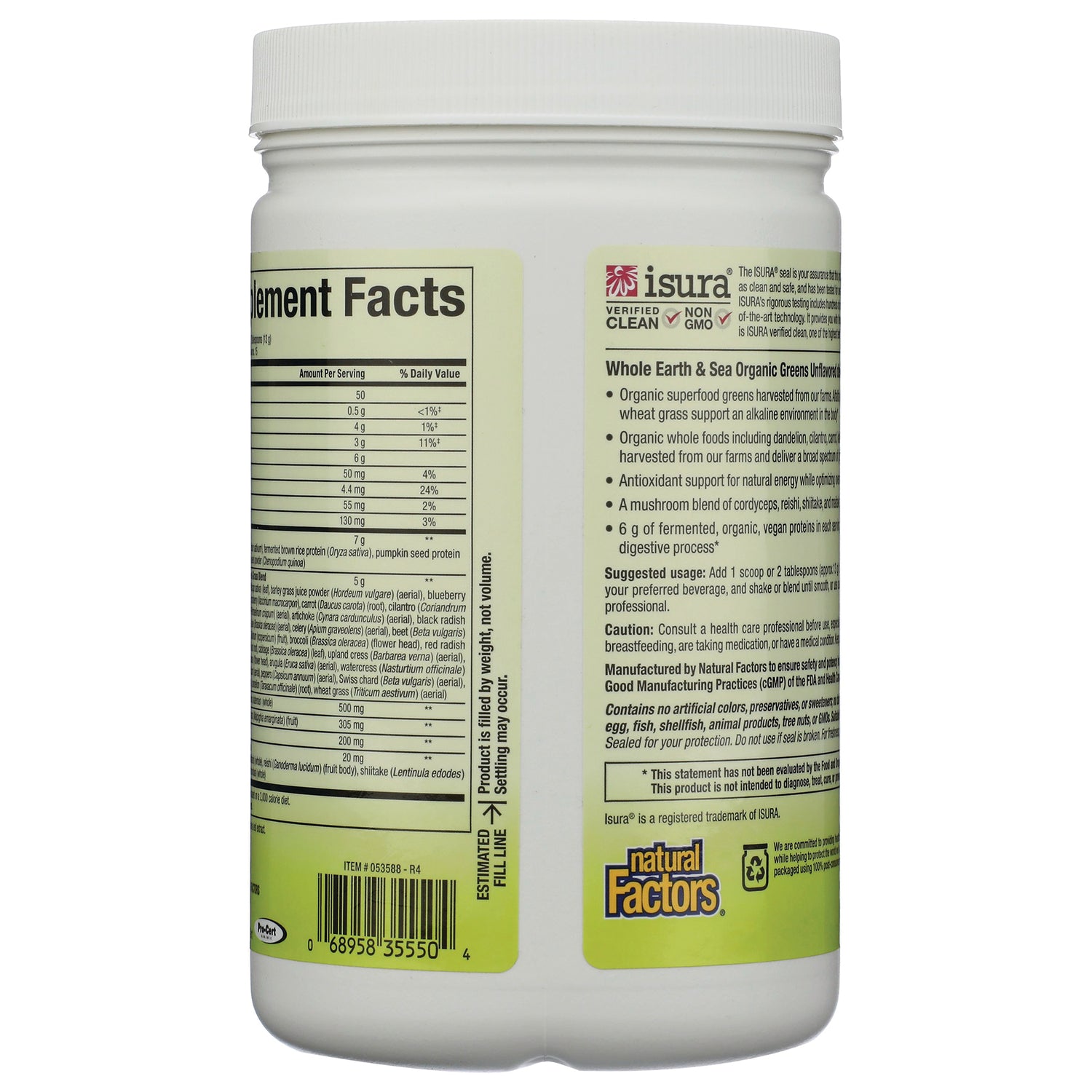 NFC201 | back of white supplement jar showing Supplement Facts panel, ingredients, barcode and Natural Factors logo