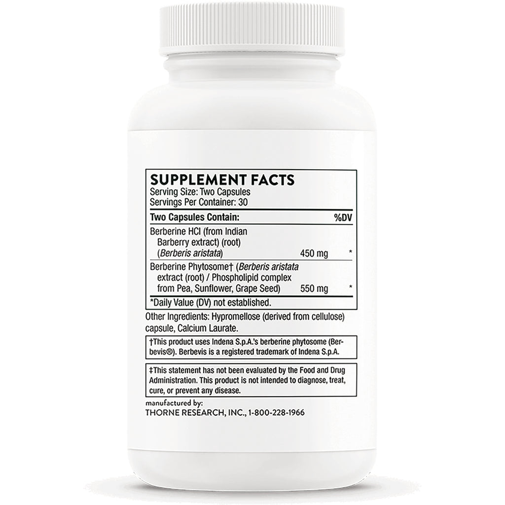 TRN014 | Back of supplement bottle showing Supplement Facts: Berberine HCl 450 mg; Berberine Phytosome 550 mg - Thumbnail