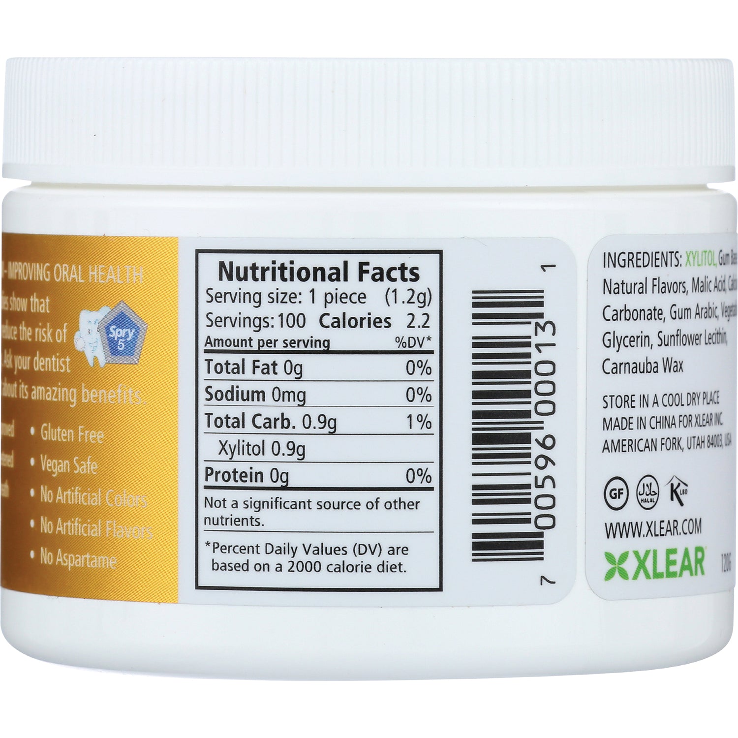 XL006 | Back label with Nutrition Facts, ingredients, barcode, and XLEAR logo