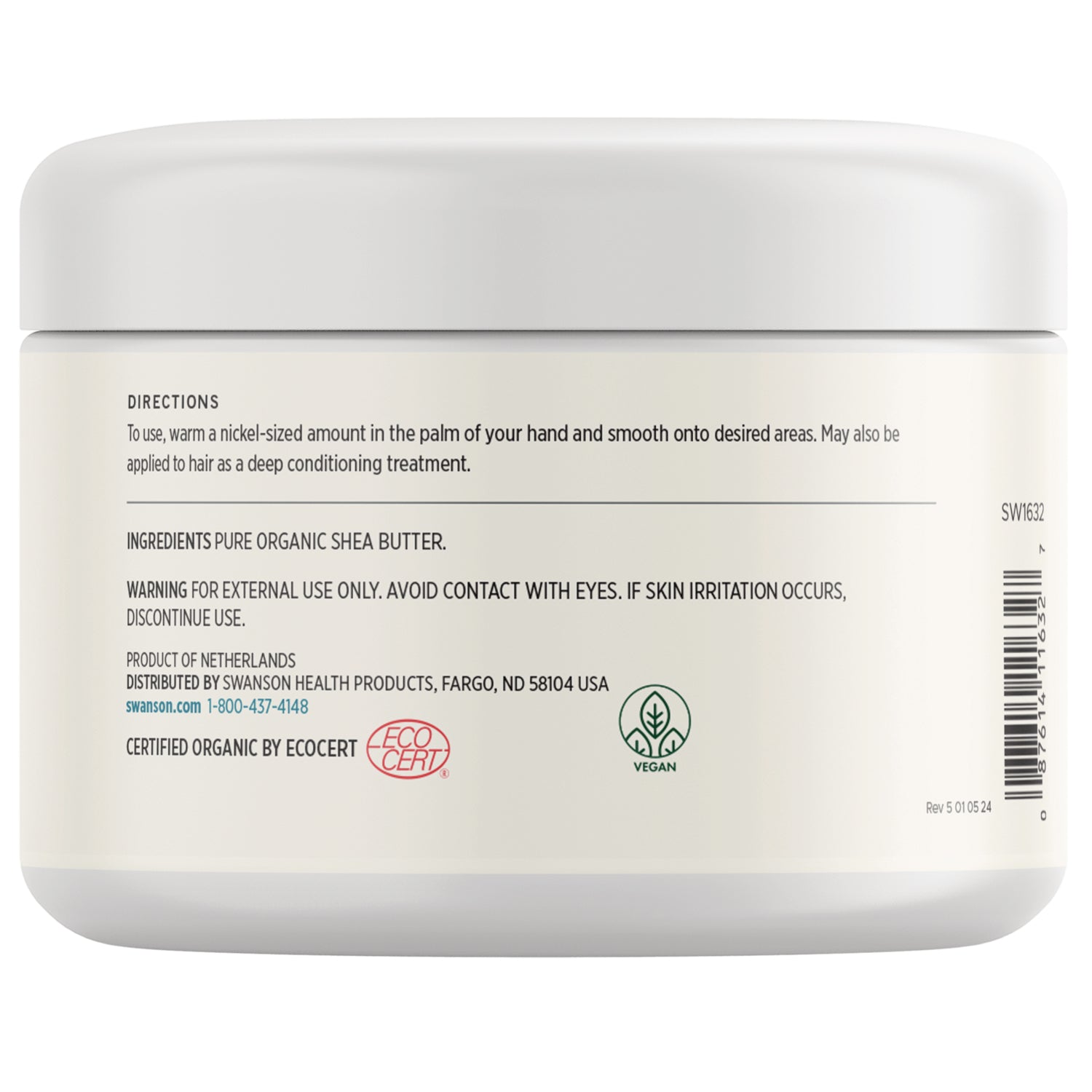 SW1632 | Back label: Ingredients pure organic shea butter