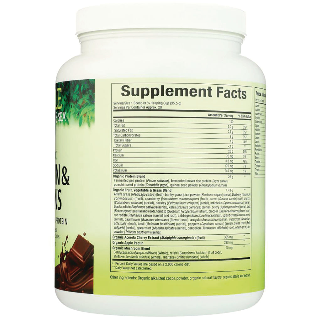 NFC199 | back label showing supplement facts panel and ingredient list on green protein powder container - Thumbnail
