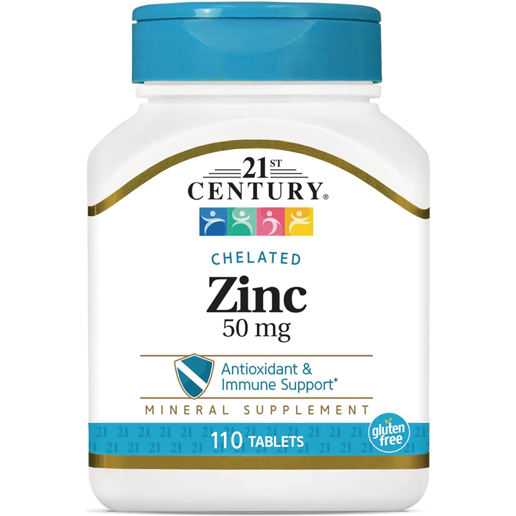 CNT194 | 21st Century Chelated Zinc 50 mg white supplement bottle, 110 tablets, gluten free - Thumbnail