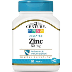CNT194 | 21st Century Chelated Zinc 50 mg white supplement bottle, 110 tablets, gluten free