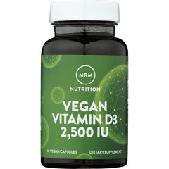 MRM040 | Green bottle front showing MRM Nutrition Vegan Vitamin D3 2,500 IU 60 vegan capsules
