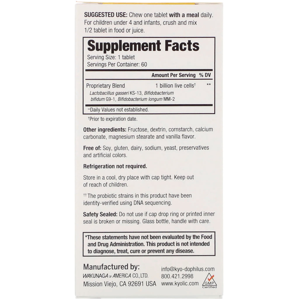 KY105 | back of supplement box showing Supplement Facts panel, serving size, ingredients, and safety information - Thumbnail