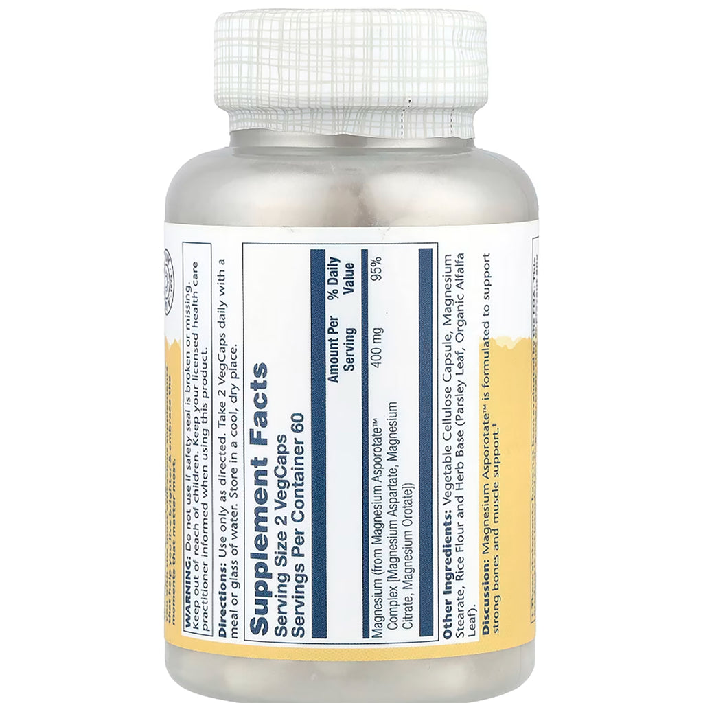 SLR201 | Solaray Magnesium Asporotate supplement facts - Thumbnail