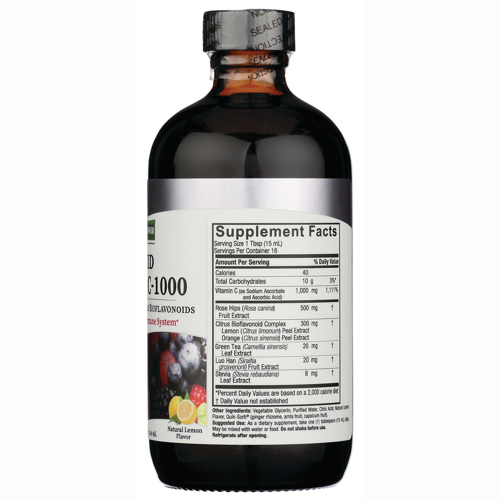 NAT097 | Back of brown supplement bottle showing Supplement Facts nutrition label and ingredient list, Natural Lemon Flavor - Thumbnail