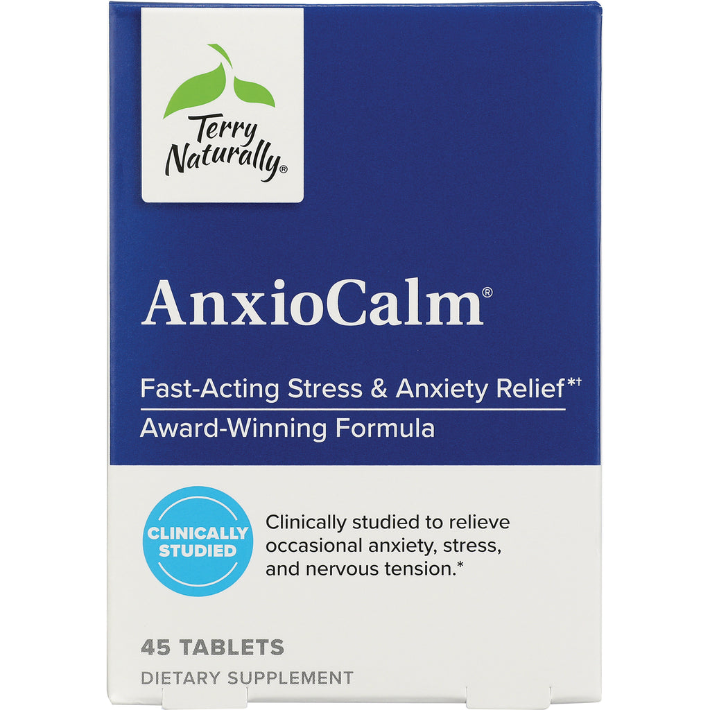 EUR017 | Terry Naturally AnxioCalm front packaging, fast-acting stress and anxiety relief, 45 tablets - Thumbnail