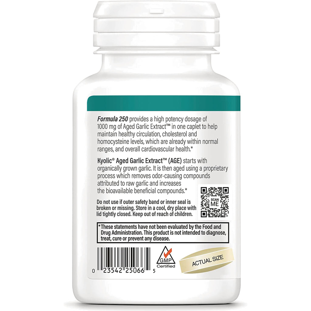 KY077 | Back label of white supplement bottle with product information, barcode, QR code, warnings and actual size graphic - Thumbnail