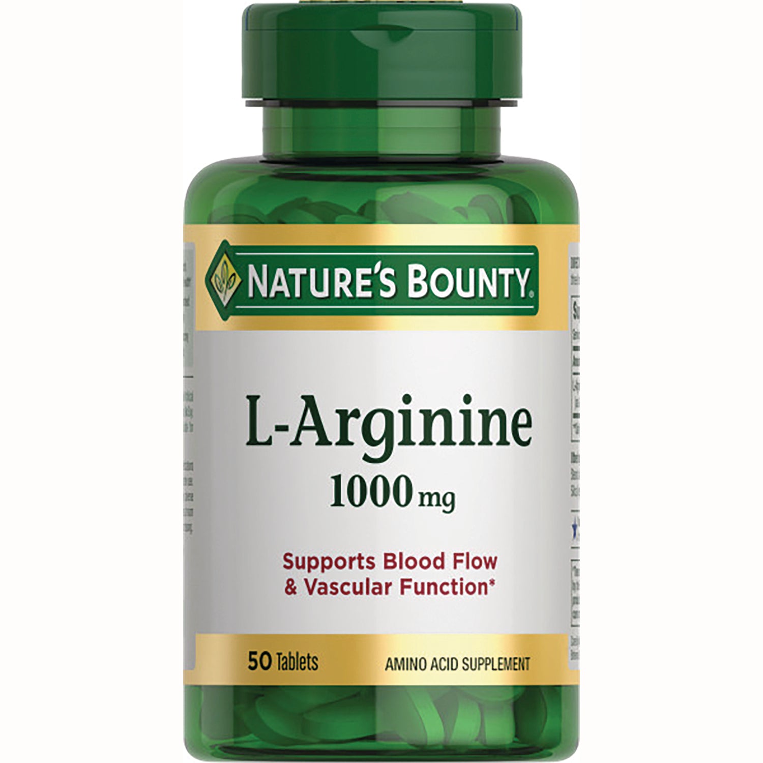 NBY064 | Nature's Bounty L-Arginine 1000 mg supplement bottle, 50 tablets