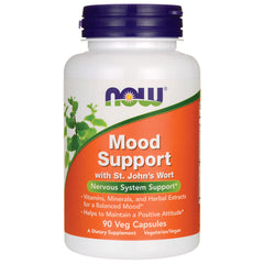 NWF691 | White bottle labeled NOW Mood Support with St. John's Wort, Nervous System Support, 90 veg capsules